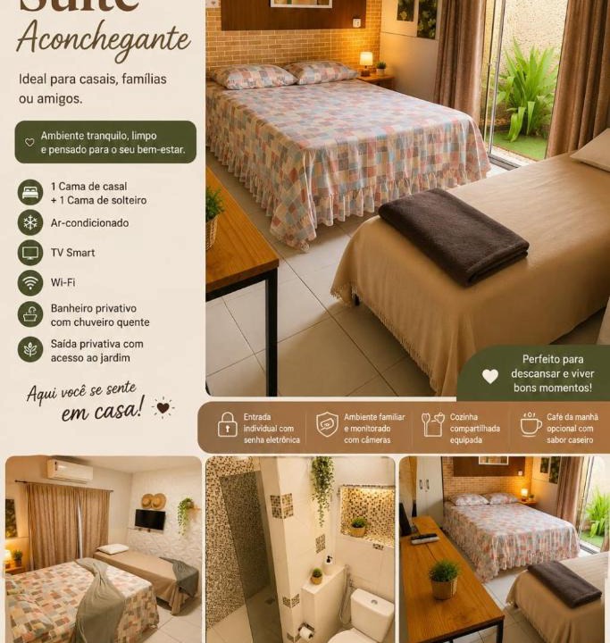Amarante Apartment | Quarto Triplo com Uma Cama de Casal e Uma de Solteiro com Ar-condicionado, Wi Fi, Banheiro Privativo